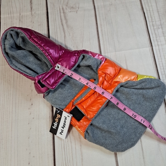 Fabdog Dog Puffer Jacket/Coat w/Hood Multicolor Stripe Fleece Lined Small - Picture 3 of 5